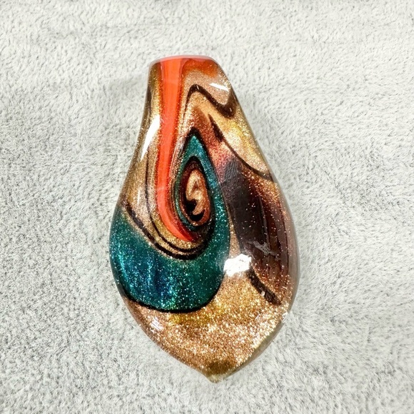 Jewelry - Tear Drop Art Glass Red And Blue With Copper Gold Sparkle Pendant For Necklace